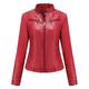 SRUQ Women's PU Leather Jacket Ladies Biker Style Soft Jackets with Zip Pockets Fitted Vintage Short Coat (XXL, Red)