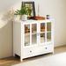 Red Barrel Studio® Wood Accent Cabinet, Sideboard, Buffet storage cabinet w/ double glass doors in Brown/White | Wayfair