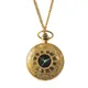 Montre de poche rétro à rabat avec grand cadran noir sculpté montre à quartz Rome avec collier