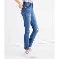 Madewell Jeans | Madewell Sz 28 Skinny Jean 9” High Rise Ankle Crop Distressed Raw Hem G1421 | Color: Blue | Size: 28