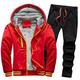 ZZOU Men's Tracksuit Set Fleece Zipperr Hooded Coat Casual Jogging Bottoms Trousers Gym Sports Suit Sets Joggers Pants,Autumn Winter Jacket Sweatshirt Long Sleeve Top Blouse for Mens Red