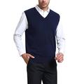 Kallspin Men's Cashmere Wool Blend Gilets Sweater Relax Fit V Neck Vest Sleeveless Knit Jumper (Navy Blue, 3X-Large)