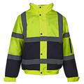 Kapton Hi Viz Hi Vis High Visibility Jacket Hoodie Hooded Sweat Shirt Fleece Top Jogger (Yellow/Navy-Bomber Jacket, Large)