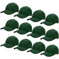 Falari Wholesale 12-Pack Baseball Cap Adjustable Size Plain Blank Solid Color, Hunter Green, One size