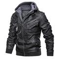 Detrade Men's faux leather jacket with hood, motorcycle jacket with removable hood, casual vintage warm winter coat, leather jacket, men's winter motorcycle jacket, #01-Black, XXXL