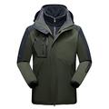 Loiy Men's Balaclava Outdoor Jacket 3-in-1 Ski Suit Mountain Sports Jacket Casual Hooded Zip Thick Windproof Waterproof Breathable Ski Jacket Mountaineering Clothing Coats Pair Models, Army Green #5219, XXXXL