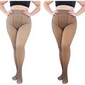 2 Pairs Perfect Slimming Legs Fake Translucent Warm Fleece Pantyhose Womens Warm Fleece Lined Tights Thermal Winter Tights Ladies Plus Size Stretch Thick Leggings Pants Trousers 320g