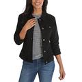 Women Button Down Denim Jean Jacket Long Sleeve Patchwork Teen Girls Coat (Black, XL)