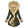 Women's Winter Coat with Fur Medium Length Warm Winter Parka Plain Women's Coat Slim Fleece Jacket Women Elegant Quilted Jacket Transition Jacket Winter Jacket, X08 Army Green, S