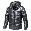 Men's Quilted Padded Puffer Coat Full Zip Autumn Winter Fleece Thicked Shiny Jacket Plus Size Causal Windproof Parka Outwear with Hood Pocket