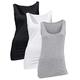 H HIAMIGOS 3 Pack Long Cotton Workout Sports Yoga Tank Top Stretch Camisole Layering Vest Tops Black White Grey X-Large