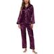Aivtalk Womens Pyjamas Satin Pyjama Set Sleepwear Long/Short Top and Pants Set Button Down Nightwear 2 Piece Pjs Set with Pocket, Purple M