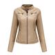 BDCUYAHSKL Autumn and Winter Casual Fashion Women's Stand-Up Collar Solid Color Short Leather Jacket Slim Zipper Pocket Jacket Thin Coat Motorcycle Jacket Women