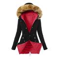 Women's Thick Winter Coat with Fur Plain Winter Parka with Hood Wind Jacket with Pockets Medium Length Winter Jacket Soft Down Coat Windbreaker, X03-red, M