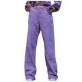 High Leg Women’s Waisted Solid Trousers Baggy Wide Straight Casual Pants Women's Jeans (Purple, M)