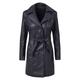 Rikay Womens Faux Leather Long Coat with Belt Slim Lapel Buttons Jacket Classical Bomber Moto Jacket Size 12-18 UK Black