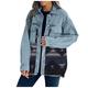 SHOBDW Women's Fashion Aztec Print Splice Button Down Long Sleeve Coat Outwear Pocket Warm Denim Jacket Ladies Casual Loose Outerwear(Dark Blue,XL)