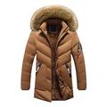 Men's Quilted Padded Thermal Overcoat Autumn Winter Zipper Faux Fur Trimmed Hood Fleece Parka Outwear Outdoor Causal Jacket