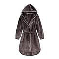 Briskorry Flannel Bathrobe Women's and Men's Cotton Shawl Collar Dressing Gown with Hood Long Sleeve Sauna Gown Long Fluffy House Coat with Belt Sauna Wellness, gray, M