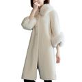 SHOBDW Women Buttons Plush Coat Elegant Thick Warm Solid Outerwear Long Fake Jacket Ladies Winter Cardigan Fashion Sweater Overcoat Jumper(White,M)