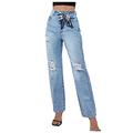 Briskorry Jeans Women's High Waist Stretch High Waist Straight Trousers Long Slim Stretch with Holes Ripped Destroyed Skinny Jeans Vintage Streetwear Fashion Personality Denim Trousers