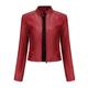 BDCUYAHSKL Autumn and Winter Casual Fashion Women's Stand-Up Collar Solid Color Short Leather Jacket Shoulder Rivet Decoration Slim Fit Zipper Jacket Thin Section Jacket Women Red