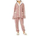Briskorry Pair of Pyjamas Women's Men's Flannel Pyjama Set Autumn Winter Two-Piece Sleepwear Plain Pyjamas Lightweight Soft Loungewear Homewear, A-Pink, XL
