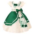 YiZYiF Kids Girl Flower Embroidery Pageant Birthday Formal Dress Kids Cap Sleeve Wedding Party Dance Prom Gowns Green 9-10 Years