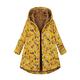 Women's Thickened Overcoat Floral Print Warm Trendy Winter Fleece Lined Hoodie Sweatshirt Outwear Jacket with Side Pocket (Yellow, XXXXXL)