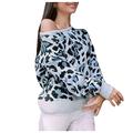 2021 Long Sleeves Pullover Tops Print Easy Leopard Womens Sweatshirt Blouse O-Neck Women's Sexy Shirt Blouse Blouse for Women (White, M)