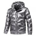 Men's Quilted Padded Puffer Coat Full Zip Autumn Winter Fleece Thicked Shiny Jacket Plus Size Causal Windproof Parka Outwear with Hood Pocket