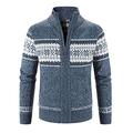 Detrade Men's Cardigan, Thick Pullover, Full Zip, Stand-Up Collar, Warm, Fleece Lined, Winter Coat, Cardigan, Men's Long Sleeve Collar Cardigan, blue, XXXL