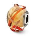 925 Sterling Silver Reflections Italian Yellow Brown Lines Glass Bead; for Adults and Teens; for Women and Men