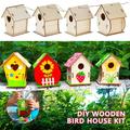 NYIDPSZ 4 Sets Paint Your Own Wooden Bird House Kit Small Garden Nesting Childrens Craft DIY Birdhouse Making Kit Includes Paints Brushes Glue