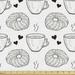 Tea Party Fabric by the Yard Engraving of Freshly Baked Bun Hot Cup of Tea Hearts Graphic Print Decorative Upholstery Fabric for Sofas and Home Accents Charcoal Grey and White by Ambesonne