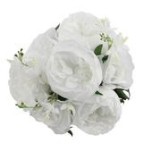 Admired By Nature 10 Stems Beautiful Stylish Faux English Rose & Rose Bud Bouquet - White