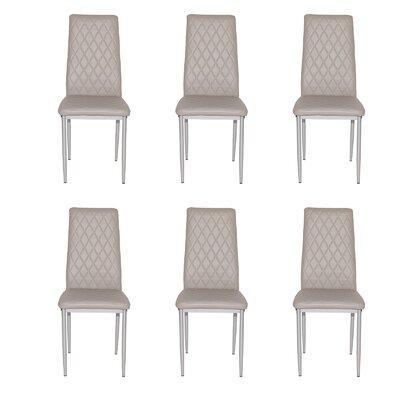 Set Of 6 Leather Upholstered Side Chair, Grey Tufted Dining Chairs Set Of 6