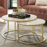 Willa Arlo™ Interiors Irene Round Marble Top Nesting Coffee Table w/ Metal Base Metal in Yellow | 16.4 H x 31 W x 31 D in | Wayfair