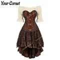 Jupe corset en cuir marron Steampunk pour femme robe corset gothique short à volants grande