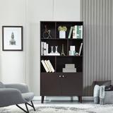 Home Office Bookshelf with 3 Storage Shelfs and 2 Doors, Bookcase Open Storage Display Shelf for Living Room Bedroom