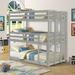 Triple Bunk Bed 3 Beds Twin Over Twin Over Twin Bunk Bed Solid Wood Floor Bunk Bed With Ladders,Detachable,Twin/Twin/Twin, Espresso and Grey