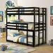 Triple Bunk Bed 3 Beds Twin Over Twin Over Twin Bunk Bed Solid Wood Floor Bunk Bed With Ladders,Detachable,Twin/Twin/Twin, White and Espresso
