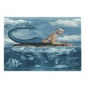 Mermaid Cutting Board Graphic Art Print of a Mermaid Girl on a Rock in the Sea Mythical Character Decorative Tempered Glass Cutting and Serving Board Large Size Navy Blue White by Ambesonne