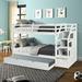 Twin Over Twin Bunk Bed with Trundle, Solid Twin Bunk Bed Frame with Storage Drawers&Strairway, Space-saving Twin-Over-Twin Bunk Bed Frame for Kid's Room/Dorm Room, No Box Spring Needed, White, A479