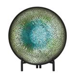 DecMode 2 Round Abstract Handmade Mosaic Inspired Green Glass Charger with Black Stand