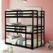 Twin Bunk Bed for Kids, YOFE Wood Twin Triple Bunk Bed, Modern Twin Over Twin Over Twin Triple Bed with Built in Ladder, Can be Divided Into 2 Separate Beds, No Box Spring Need, Espresso, R6518