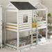 Bunk Beds for Kids Toddlers, YOFE Wood Twin Over Twin Bunk Beds, Antique White Low Twin Over Twin Bunk Bed Frame with Roof & Guard Rail, Boys Girls Bunk Beds Twin Over Twin No Box Spring Needed, R4709