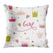 CMFUN Accessory Crowns Hearts Young Princess Queen Doodle Girl Lettering Pillowcase Cushion Cases 18x18 inch