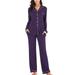 2 Pieces Autumn Women Sleepwear Solid Color Pajamas Set Long Sleeve Top and Long Pant Ladies Pyjamas Suit Purple M