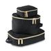 Itzy Ritzy Packing Cubes - Set of 3 Packing Cubes or Travel Organizers; Each Cube Features a Mesh Top, Double Zippers and a Fabric Handle; Black with Gold Hardware